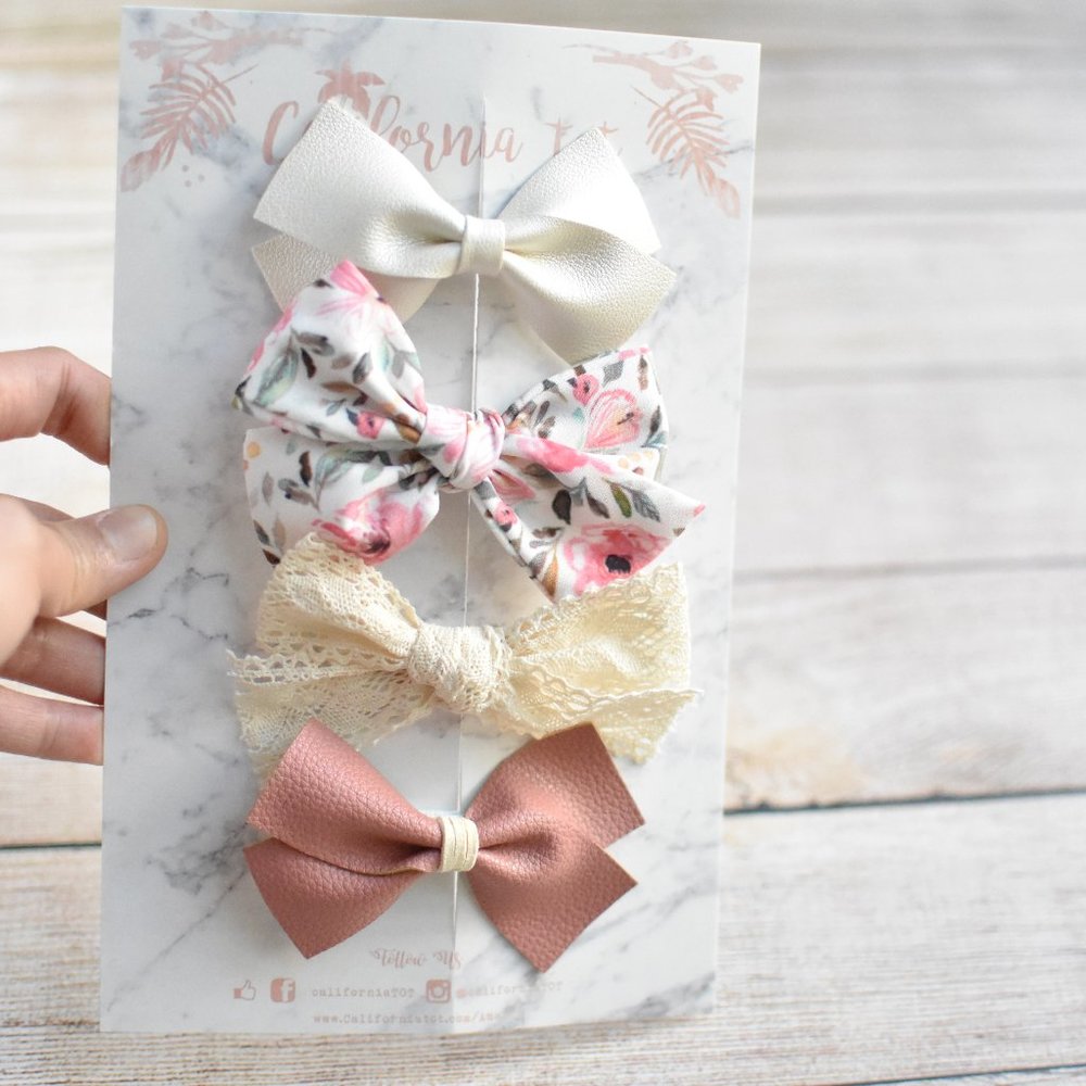 Girl's Mixed Bow Clips Fully Lined Strong Grip Non Slip ( Emma Set of 4)